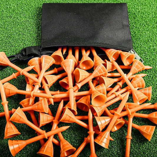 Golf Tees Plastic 3 1/4 inch Unbreakable 30 Pack with Pouch Bag, Durable Stable Available 83 mm Long Tee for Golfer Practice