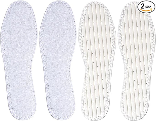 Happystep Cotton Terry Cloth Insoles, Barefoot Shoe Inserts, Sweat Absorption, Odor Control, Moisture-Wicking, Washable and Reusable, Zero Drop Shoe Insoles, 2 Pairs of White (Women Size 11)