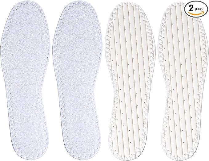 Happystep Cotton Terry Cloth Insoles, Barefoot Shoe Inserts, Sweat Absorption, Odor Control, Moisture-Wicking, Washable and Reusable, Zero Drop Shoe Insoles, 2 Pairs of White (Man Size 13)