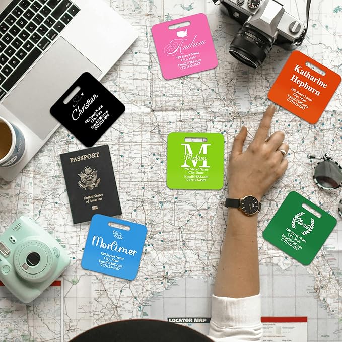 Personalized Luggage Tags for Suitcases,Custom Acrylic Tags with Hole & Steel Loop for Travel,Backpacks,Golf,Bagwine Cup,Waterproof (Green)