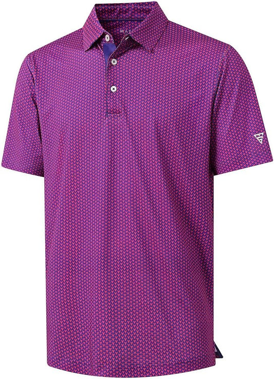 M MAELREG Mens Golf Shirt Short Sleeve Dry Fit Print Moisture Wicking Performance Patterns Collared Polo Shirt