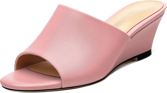 Wedge Sandals for Women Open Toe Wedge Heels Womens Matte High Heel Sandal Round Toe Heeled Wedge Sandals Slip on Casual shoes 2 inch