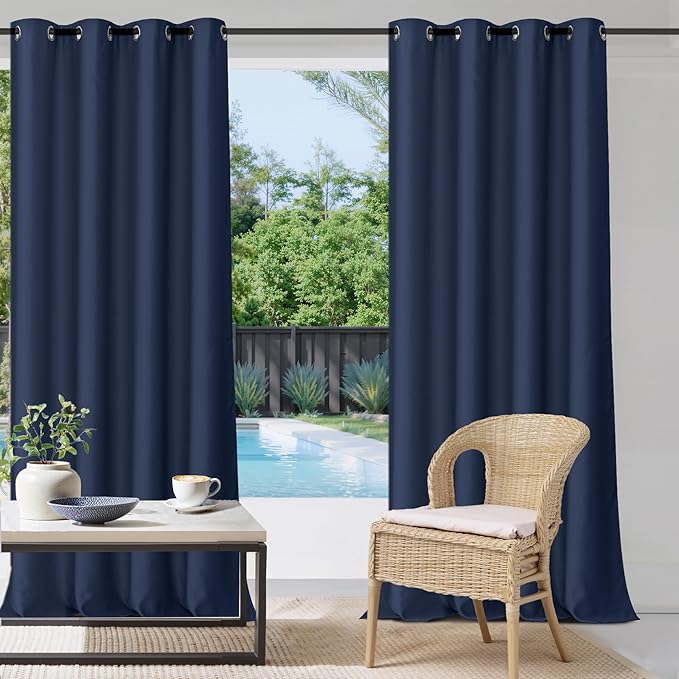 Outdoor Curtains for Patio W52 x L84 Inch Navy Blue, 1 Panel | Outdoor Blackout by StangH