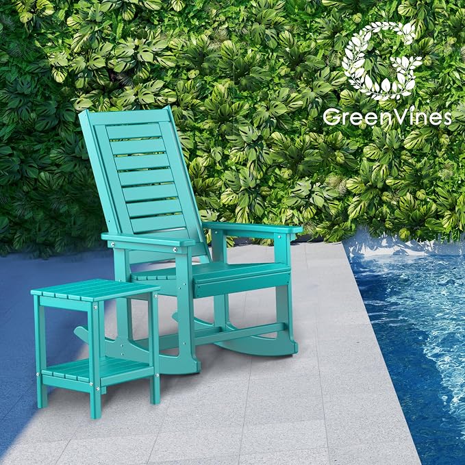 GREENVINES Oversized Outdoor Rocking Chairs Set of 4, HDPE Rocker, Aqua | 21.7" - Image 2