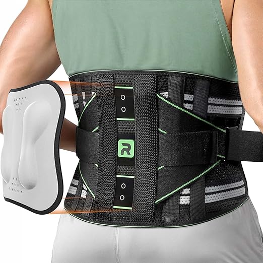 Back Brace for Lower Back Pain Relief, 8X Powerful Lumbar Support with 3D Pad, Support Belt for Men Women, Breathable Back Support Brace with Adjustable Strap, Green Size S