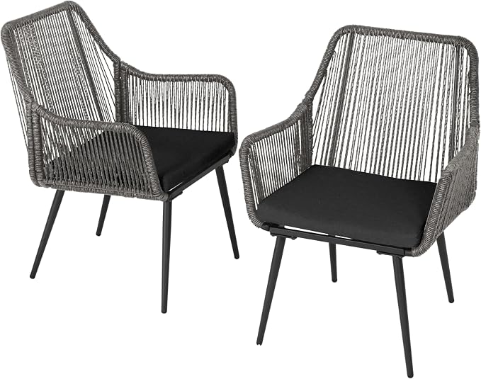 Patio Dining Chairs Outdoor Dining Chairs Set of 4, Woven Twisted Wicker Rattan - Image 9