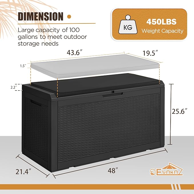 Devoko 100 Gallon Resin Waterproof Outdoor Storage Box - Image 8