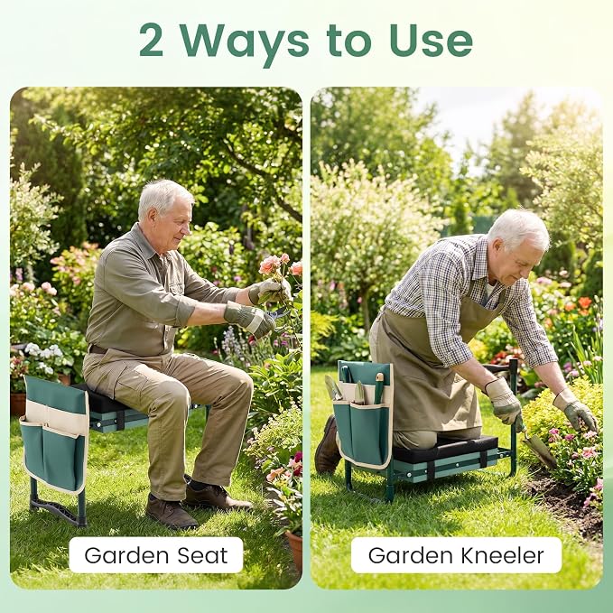 2-in-1 Garden Kneeler and Seat, Folding Garden Seat w/EVA Foam Kneeling Pad & - Image 3