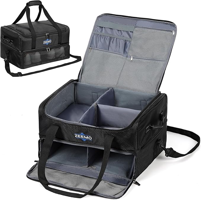 ZEEMO Golf Trunk Organizer, 2 Layer Car Locker with Ventilated Compartment for 2 Pair Shoes, Travel Storage Bag for Accessories, Black