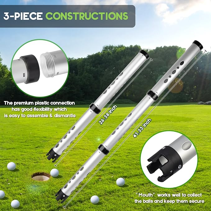 Golf Ball Retriever, Aluminum Alloy Picker Upper Tube, Golf Balls Shagger Grabber, Ball Collector, Pickup Tool Device for Men Women