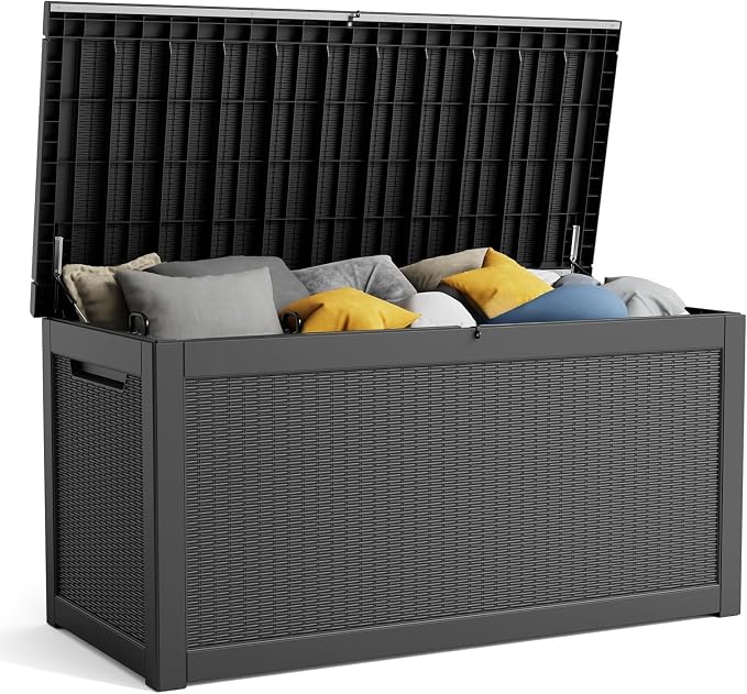 PatioZen 260 Gallon Resin Deck Box, Lockable Patio Outdoor Storage Box by OutdoorLivingPerfected