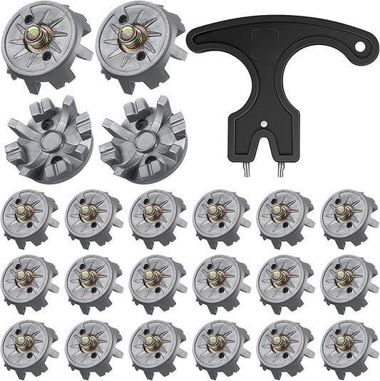 31 Pcs Golf Spikes Set with 30 Golf Cleats Replacement and Black Cleats Spanner for Shoes Metal Thread Screw 6 mm Dia Spike Tool Accessories for Lawn Outdoor Cricket Shoe Player Lover