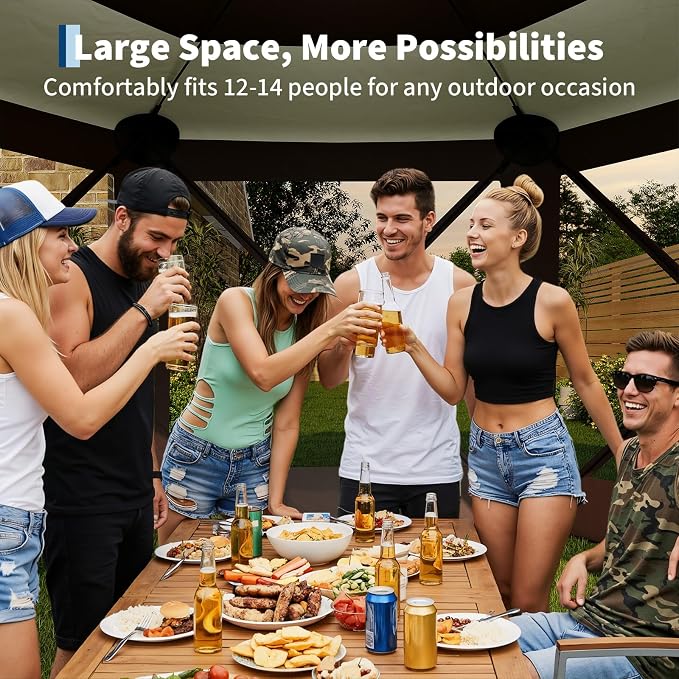 13FT Pop-Up Gazebo Tent with Mesh Netting & Removable Wind Cloths | Outdoor - Image 5