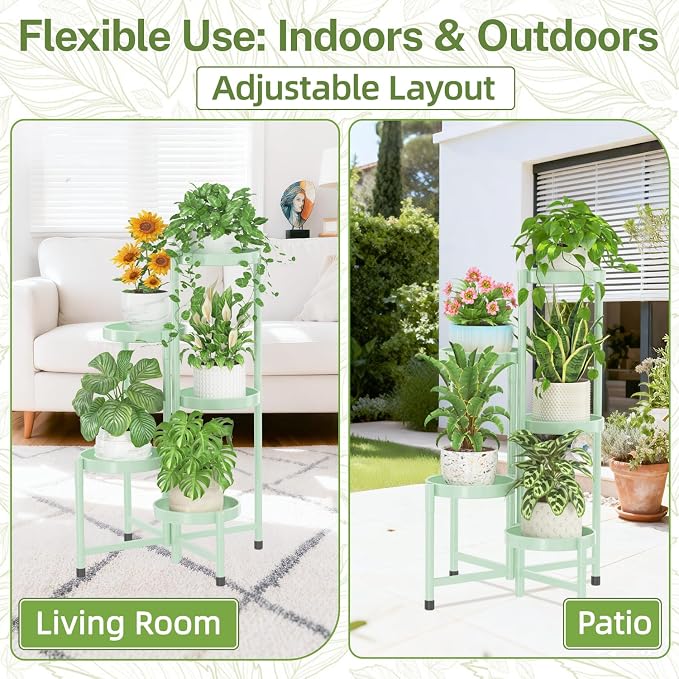 iDavosic.ly Plant Stand Indoor Outdoor, 5 Tier Metal Corner Shelf, Folding - Image 6