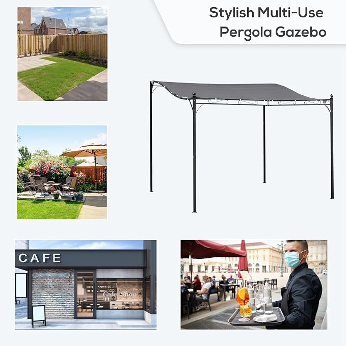 Outsunny 10' x 10' Steel Outdoor Pergola Gazebo Patio Canopy Gray | - Image 3