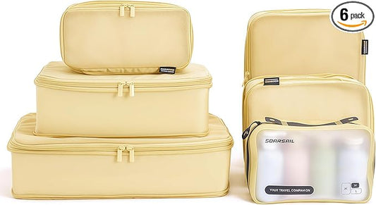 6 Set Compression Packing Cubes for Travel, Large Medium Small Luggage Organizers, Storage Bags for Clothes and Essentials (6 Pack, Bright Yellow)