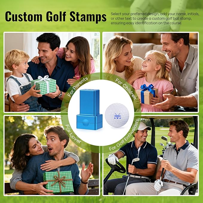 Golf Ball Stamp Personalized Marker - Premium Metal Custom Golf Ball Stamp - Quick-Dry Ink Monogram Identifier - Unique Golfing Accessories Gifts for Men Dad (Blue)