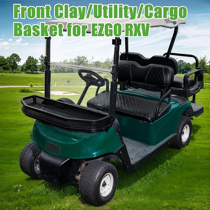 10L0L Golf Cart Front Clay Utility Cargo Basket for Gas & Electric, Heavy-Duty Steel Drop Mesh Storage Rack
