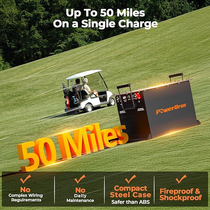 48V 100Ah Lithium Golf Cart Battery, 48V 100Ah LiFePO4 Battery, Built-in Max 300A BMS, with LCD Monitor & Mobile APP & 48V 15A Lithium Battery Charger, 4000+ Cycles, Perfect for Golf Carts