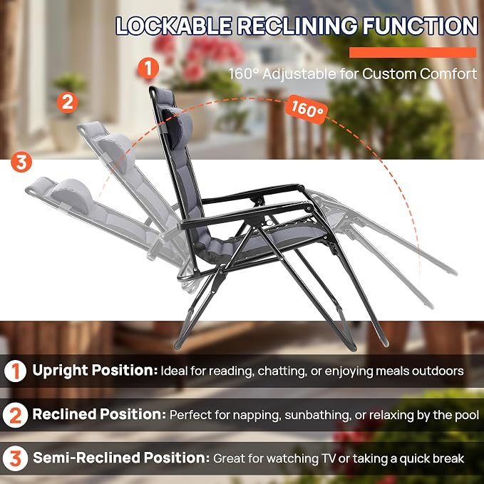Zero Gravity Lawn Chairs, Oversized Padded Outdoor Chairs - Image 4