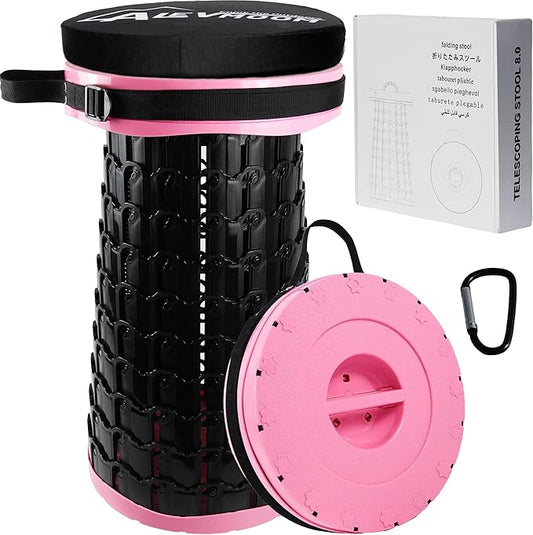 ALEVMOOM Upgraded XXL Collapsilbe Stool with Cushion,More Sturdy and Height 19.7“,D11.8”,Portable and Lightweight Adjustable Telescoping Stool for Camping Hiking BBQ Max Loading 1000Ibs