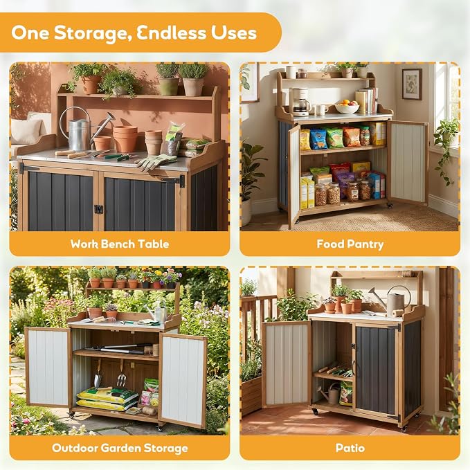 Potting Bench Table & Outdoor Storage Cabinet - Image 4