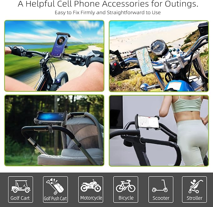 Roykaw Golf Push Cart Phone Holder Mount Compatible with Caddytek,Clicgear,Sun Mountain,Rovic, Caddy, Bag Boy,Golf Push Cart Accessories for Cell Phones,Full Silicone Protection/ 360°Rotatable