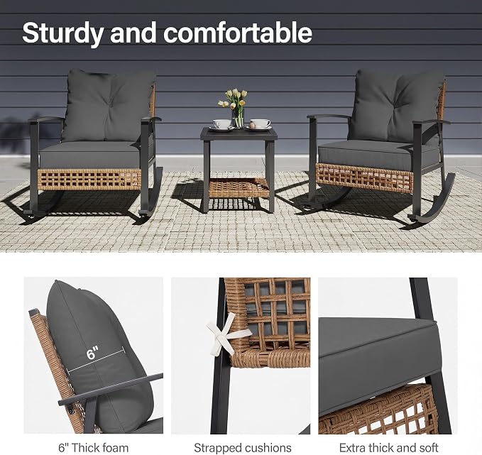3-Piece Rocking Bistro Set, Outdoor Patio Furniture - Image 5