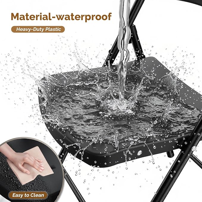 Bonnlo 8-Pack Black Plastic Folding Chairs, Portable Seat - Image 4