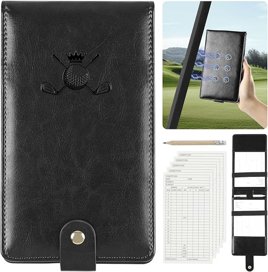 Archerest Magnetic Golf Scorecard Holder, 7.48" x 4.33" Premium Leather Yardage Book Cover Golf with A Pencil and Five Double Sided Printed Scorecards, Golf Accessories and Scorecard Book