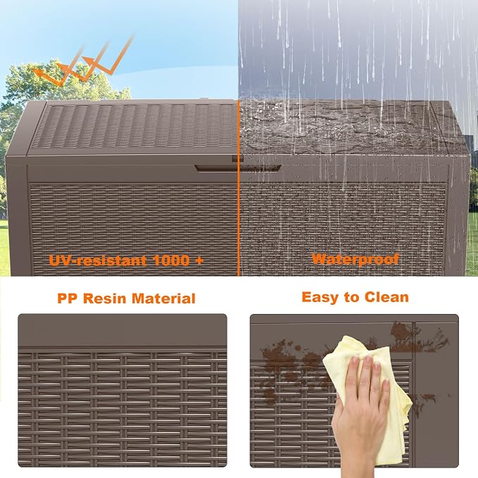 PatioZen 120 Gallon Resin Deck Box, Lockable Patio Outdoor Storage Box - Image 3