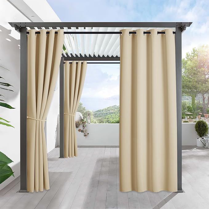 RYB HOME Outdoor Curtains for Patio Deck, Waterproof & Block Sunlight | Thermal by RYBHOME