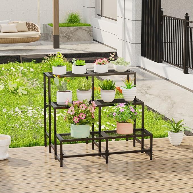 3-Tier Large Metal Plant Stand, Indoor/Outdoor Display Rack | 3-tier stair - Image 5
