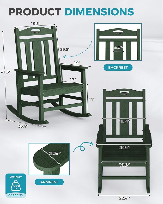 Oversized Outdoor Rocking Chairs Set of 6, 380lbs Heavy-Duty Large Patio Rocker - Image 3