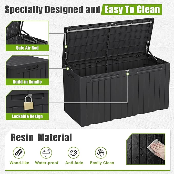 Flamaker Resin Deck Box 100 Gallon Large Outdoor Storage Box Waterproof | - Image 4