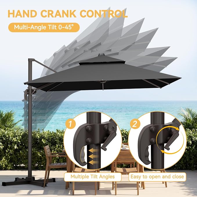 10x10 FT Patio Cantilever Umbrella, Rectangular Heavy Duty Offset Umbrella - Image 6