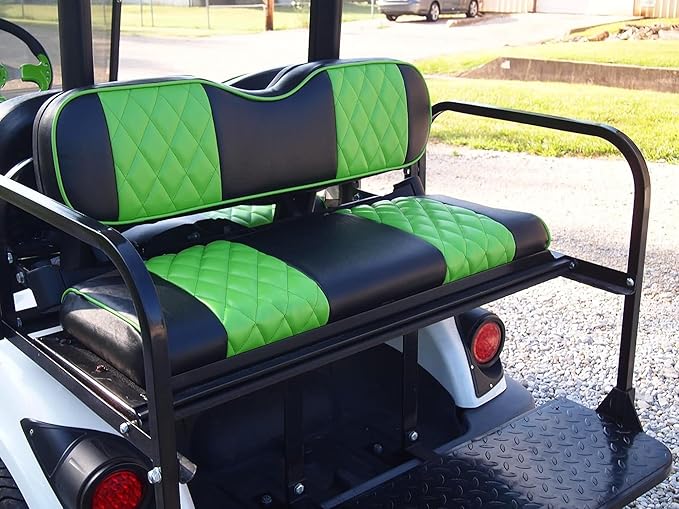 Huskey Golf Cart Front Seat Covers for EZGO RXV 2008+ Models, Black/Lime Green Diamond Stitching, Custom Fit, Marine Grade Vinyl, Staple On