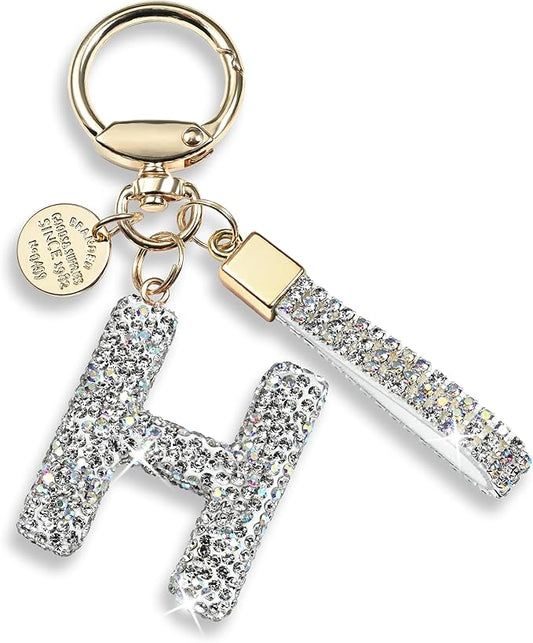 Pink Blue White Initial Letter Keychain Gift for Women Girls Bling Sparkly Cute Backpack Car Key Accessories Lanyard