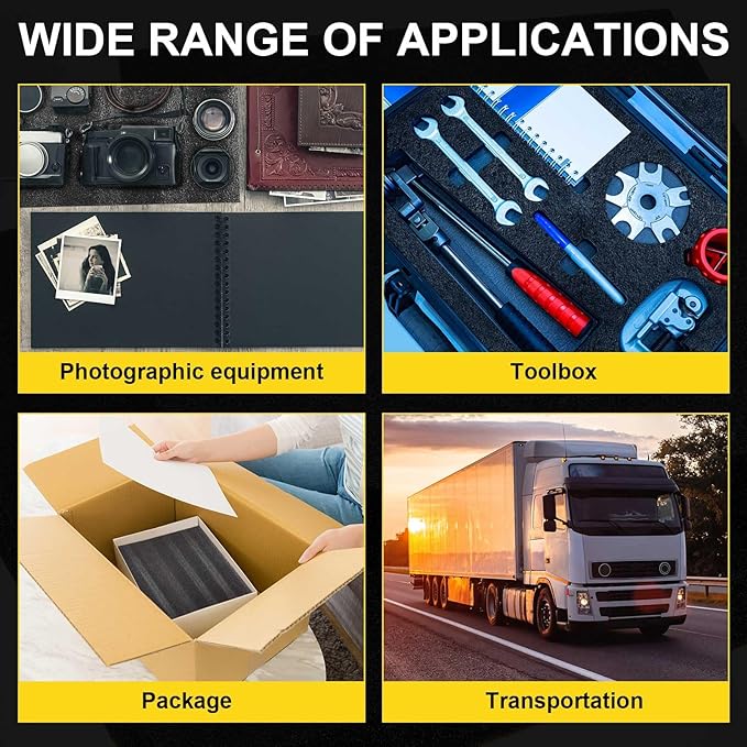 Treela 1 Pcs Customizable Polyethylene Foam Sheets 16x12x2" Black Thick Cuttable Foam Padding Inserts for Cases, Polyethylene Block Sheet for Packing Toolbox Storage and Craft Pad