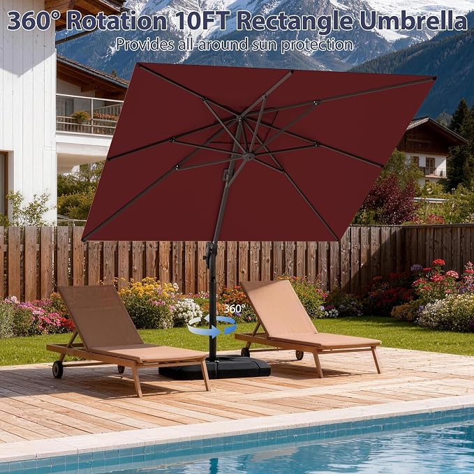 10' X 10' Patio Umbrella Cantilever Outdoor Rectangle Umbrella, Heavy Duty - Image 3