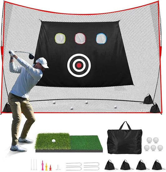 Golf Net: 10x7ft Heavy Duty Golf Practice Net for Indoor/Outdoor Training, Portable Golf Hitting Net with Carry Bag, Ideal Golf Training Aid for Golfers Backyard Driving Chipping Swing (Standard)