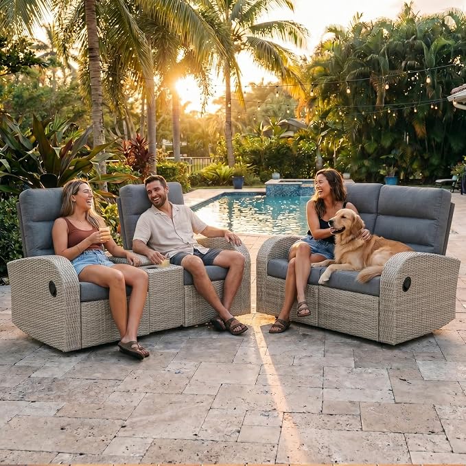 Oversized 2 Pieces Wicker Outdoor Recliner Loveseat - Image 3