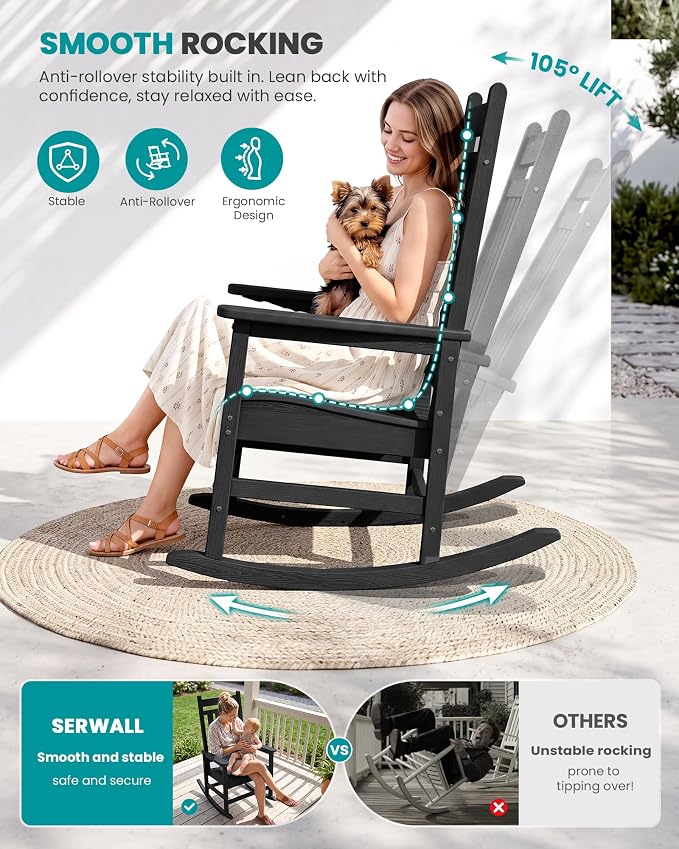 SERWALL Outdoor Rocking Chair, Oversized Rocking Chair - Image 5