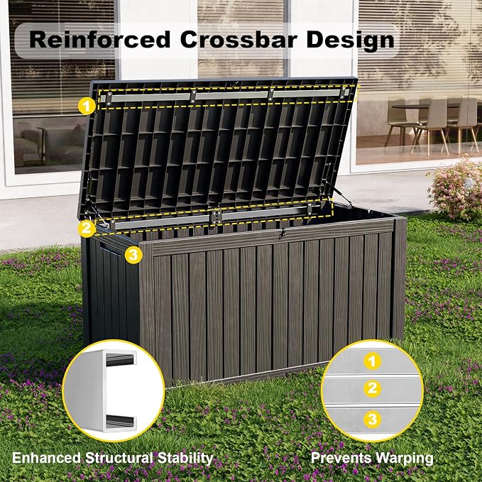 Outdoor Storage Box 150 Gal Waterproof Deck Box Lockable Black | Heavy-duty - Image 2
