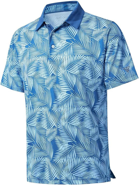 Golf Shirts for Men Dry Fit Short Sleeve Print Performance Moisture Wicking Polo Shirt