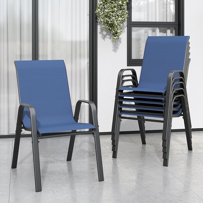 Navy Patio Chairs Set of 6, Stackable Outdoor Dining Chairs by Vimstora