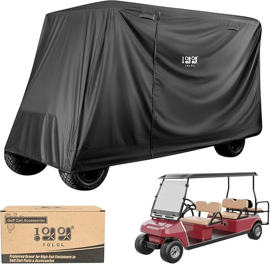 10L0L 4/4+2 Passenger Golf Cart Cover Fits for Yamaha EZGO Club Car,Waterproof 420D Oxford Fabric,Windproof Golf Cart Covers with 3 Zippers