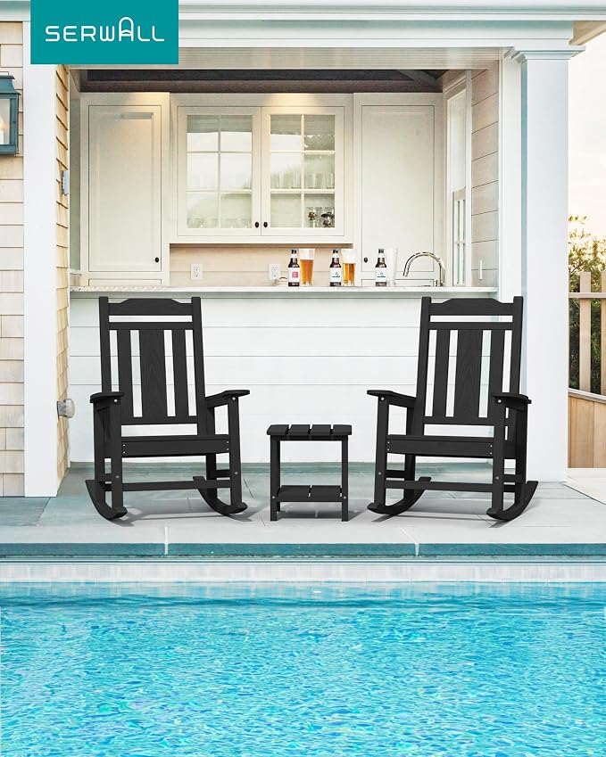 SERWALL Oversized Outdoor Rocking Chairs Set of 4, HDPE Patio Rocker, All - Image 2