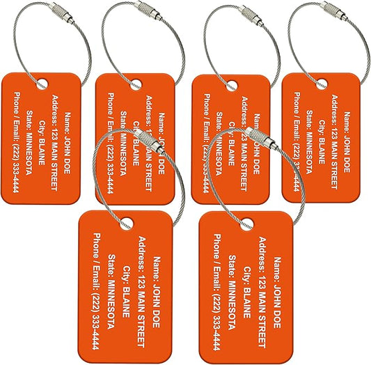 High Visibility Multi Pack Customized Tavel ID Tag - Luggage Tag - Golf Bag ID - Personalized ID Travel Tag - Imprinted Luggage Tag - Luggage, Bikes, Sport Equipment and More. (6)