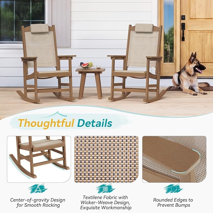 3-Piece Outdoor Rocking Chair Set, HDPE Patio Rocking Chair - Image 7